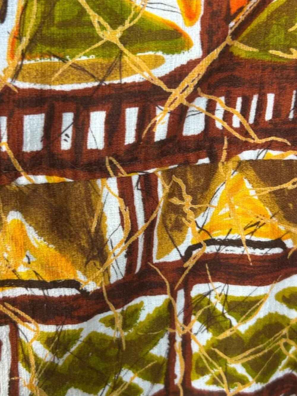 Napili Men's Hawaiian Shirt Vintage 60s Barkcloth Tiki Tribal Front Zip Size S